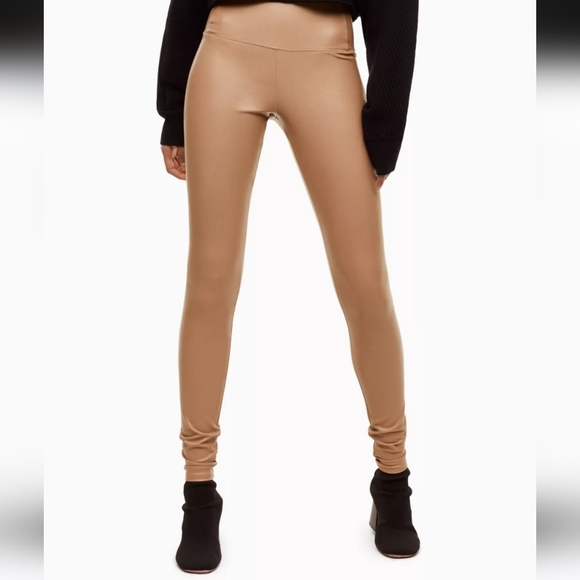 🌿 Wilfred Free *RARE* Vegan Leather Camel Daria Leggings, Size S ~ EUC - Picture 4 of 10